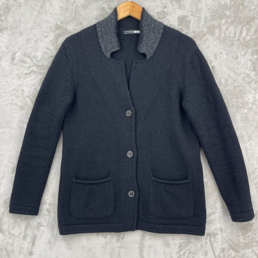 Peruvian Connection 100% Baby Alpaca Black Blazer Style Knit Cardigan